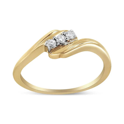 10k Yellow Gold Over.925 Sterling Silver 1/10 Cttw Diamond Three-stone Bypass Fashion Cocktail Ring (I-j Color I2-i3