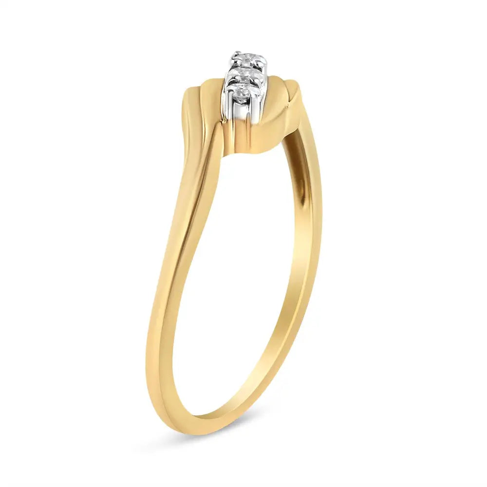 10k Yellow Gold Over.925 Sterling Silver 1/10 Cttw Diamond Three-stone Bypass Fashion Cocktail Ring (I-j Color I2-i3