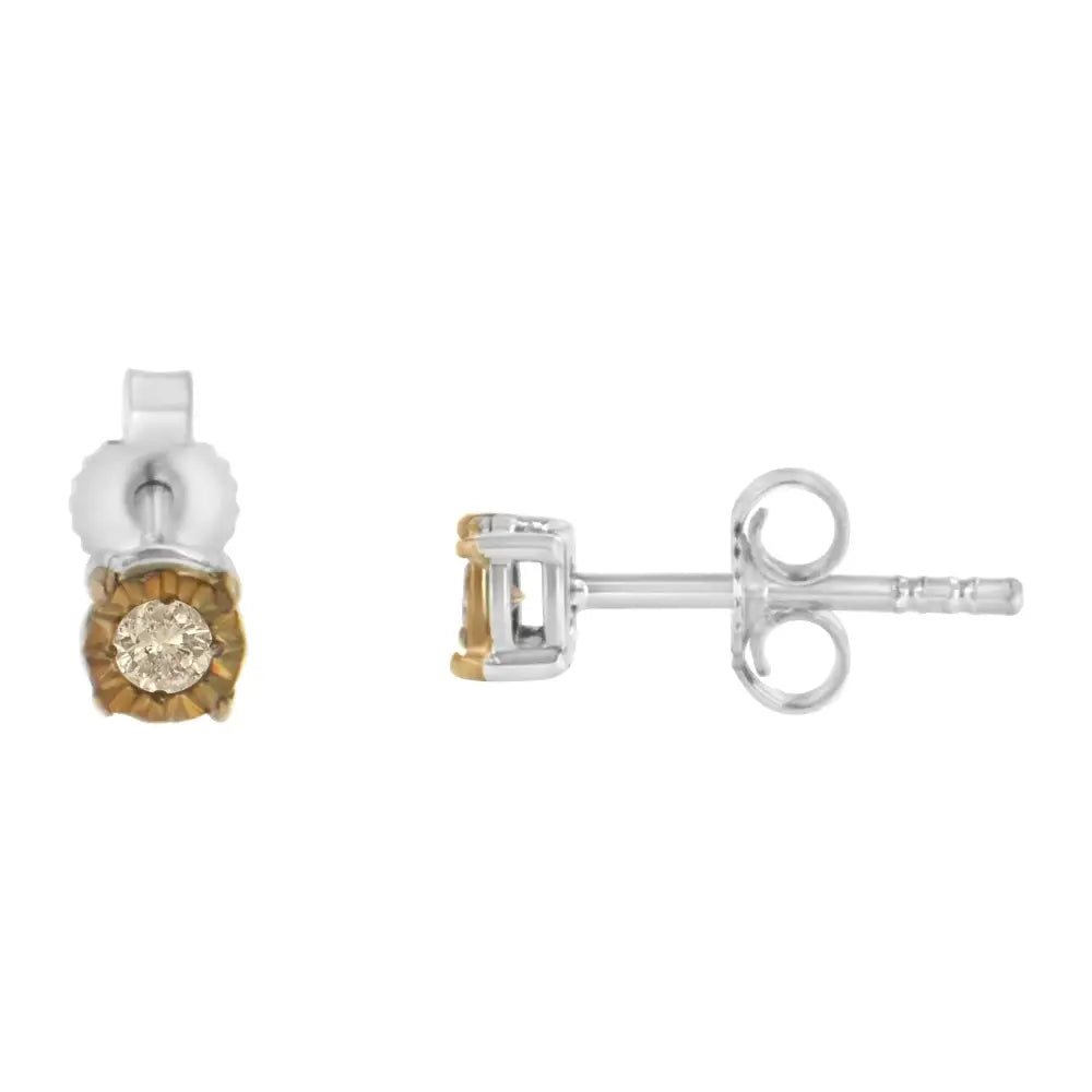 10k Yellow Gold Over.925 Sterling Silver 1/10 Cttw Round Brilliant-cut Champagne Diamond Miracle-set Stud Earrings