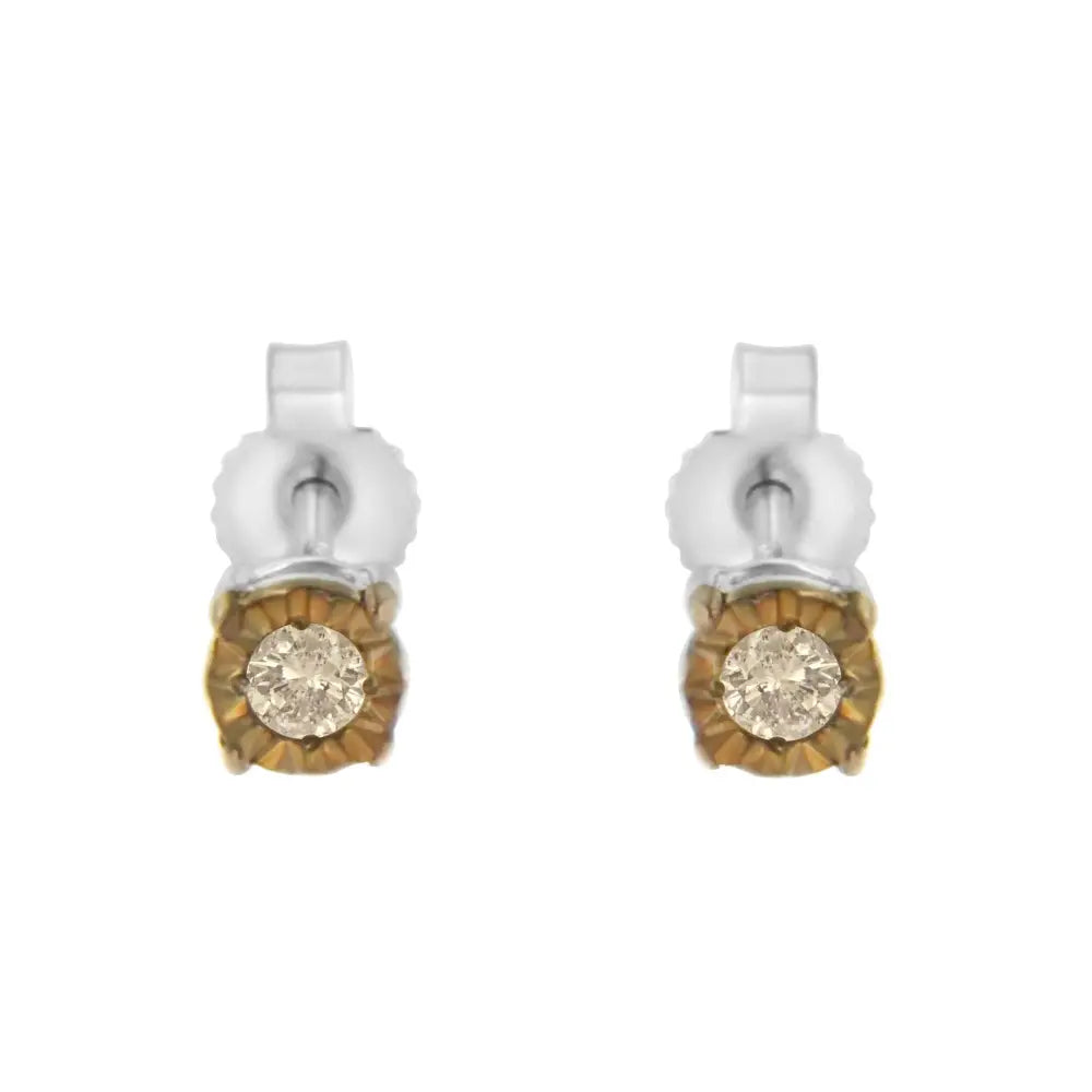 10k Yellow Gold Over.925 Sterling Silver 1/10 Cttw Round Brilliant-cut Champagne Diamond Miracle-set Stud Earrings