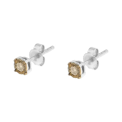 10k Yellow Gold Over.925 Sterling Silver 1/10 Cttw Round Brilliant-cut Champagne Diamond Miracle-set Stud Earrings