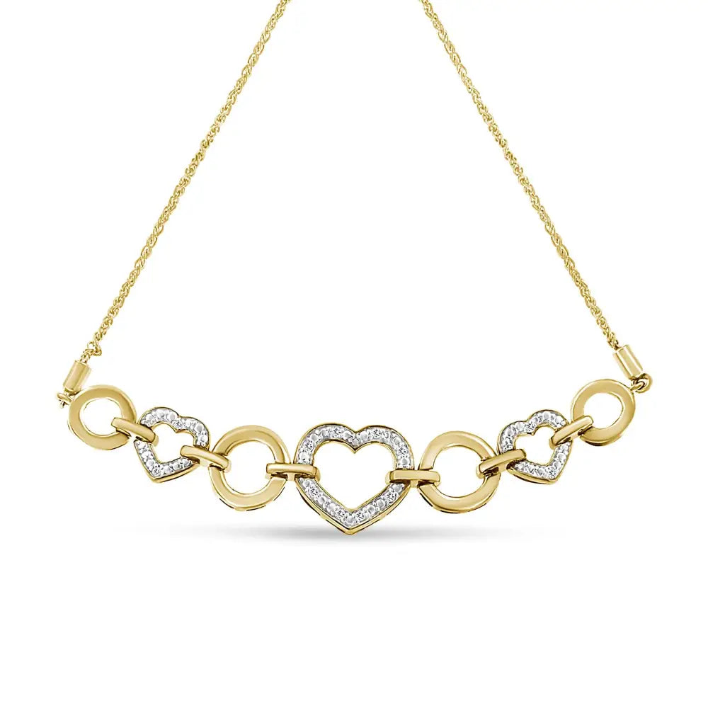 10k Yellow Gold Over.925 Sterling Silver 1/10 Cttw Round-cut Diamond Heart-link Adjustable Bolo Bracelet (h-i Color