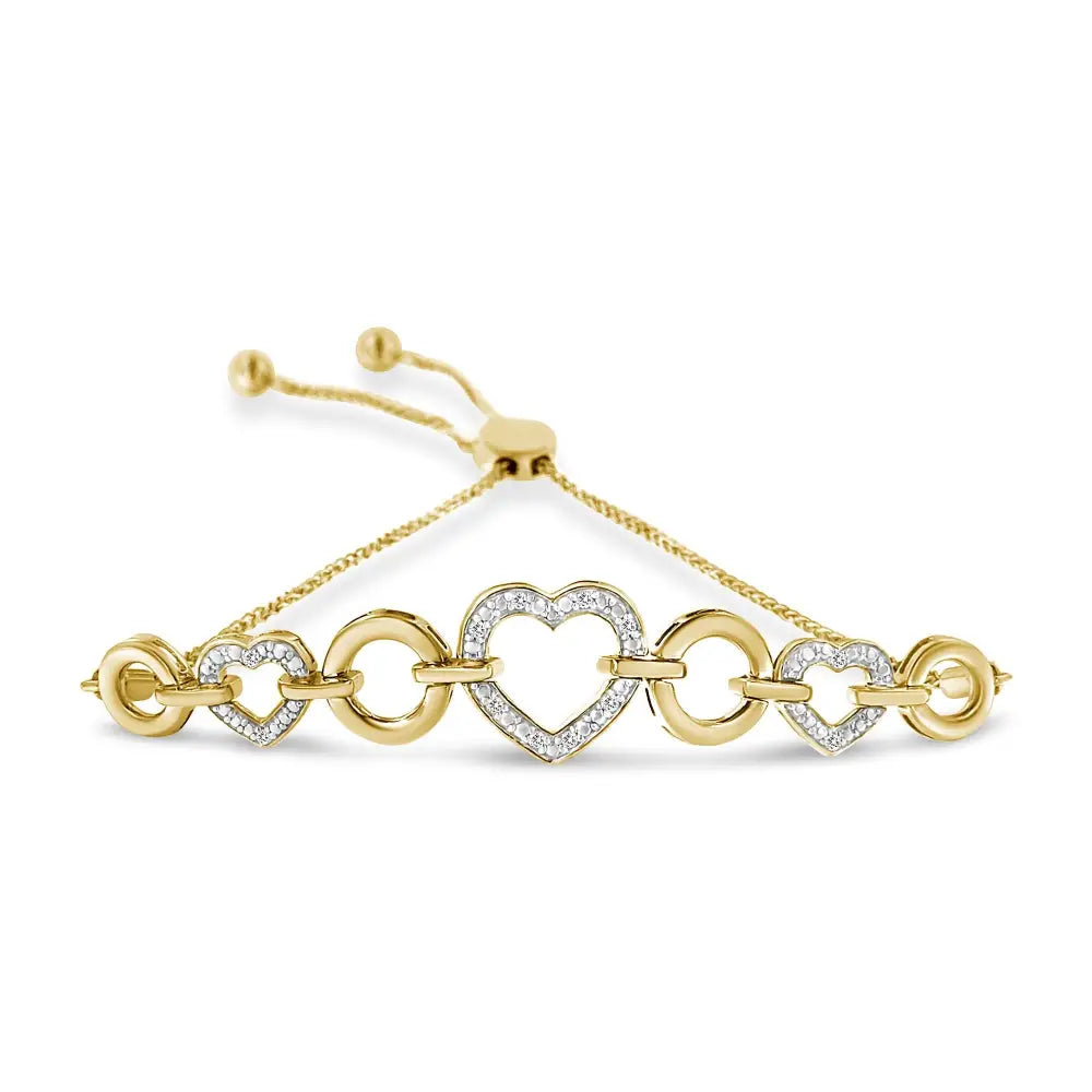 10k Yellow Gold Over.925 Sterling Silver 1/10 Cttw Round-cut Diamond Heart-link Adjustable Bolo Bracelet (h-i Color