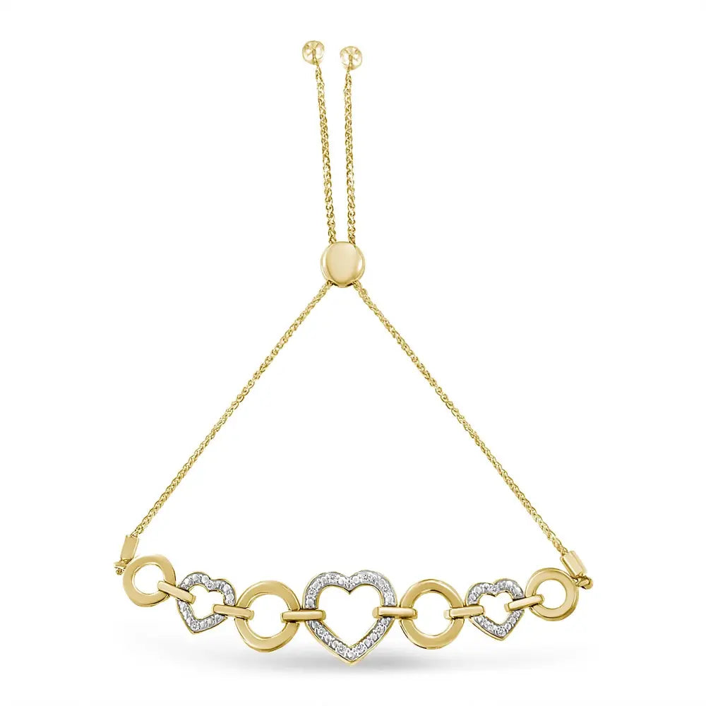 10k Yellow Gold Over.925 Sterling Silver 1/10 Cttw Round-cut Diamond Heart-link Adjustable Bolo Bracelet (h-i Color