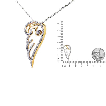 10k Yellow Gold Over.925 Sterling Silver 1/4 Cttw Diamond Angel Wing 18’’ Pendant Necklace (h-i Color I1-i2