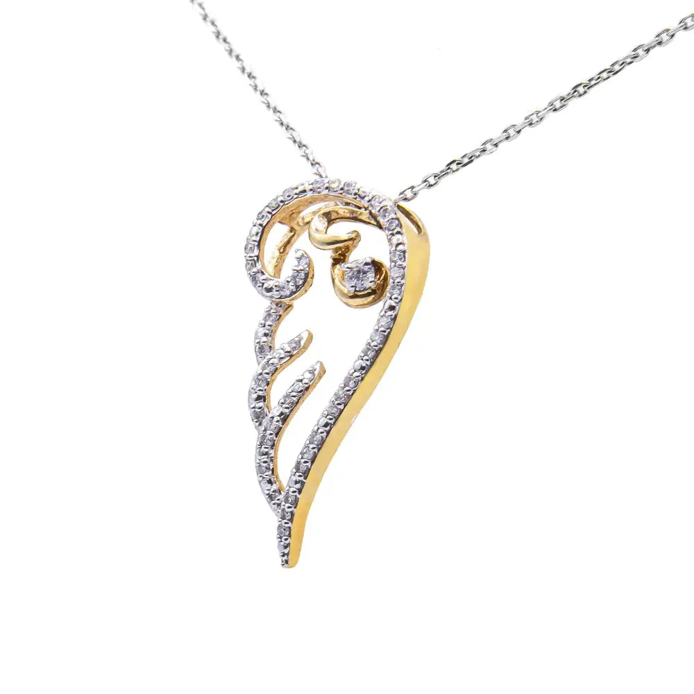 10k Yellow Gold Over.925 Sterling Silver 1/4 Cttw Diamond Angel Wing 18’’ Pendant Necklace (h-i Color I1-i2