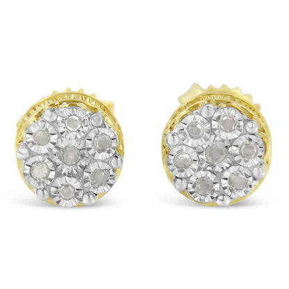 10k Yellow Gold Over.925 Sterling Silver 1/7 Cttw Rose-cut Miracle-set Diamond Floral Cluster Button Stud Earrings (i-j