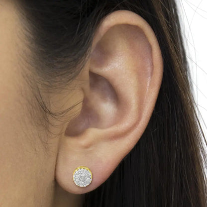 10k Yellow Gold Over.925 Sterling Silver 1/7 Cttw Rose-cut Miracle-set Diamond Floral Cluster Button Stud Earrings (i-j