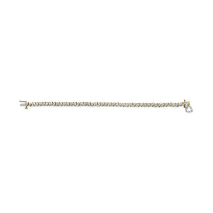 10k Yellow Gold Over.925 Sterling Silver 2.0 Cttw Diamond Heart Charm 7’’ Link Bracelet (i-j Color I3 Clarity)