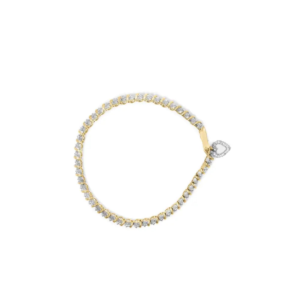 10k Yellow Gold Over.925 Sterling Silver 2.0 Cttw Diamond Heart Charm 7’’ Link Bracelet (i-j Color I3 Clarity)