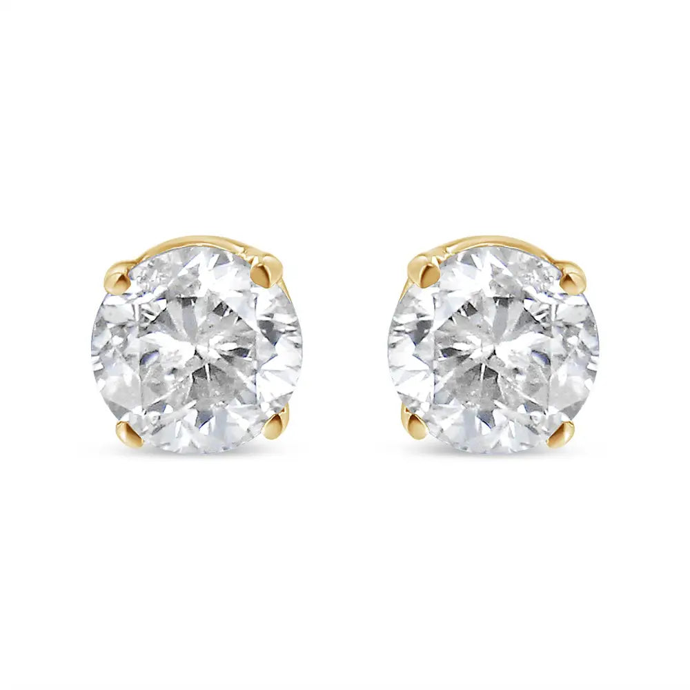 10k Yellow Gold Over.925 Sterling Silver 3/4 Cttw Round Brilliant-cut Diamond Classic 4-prong Stud Earrings (k-l Color