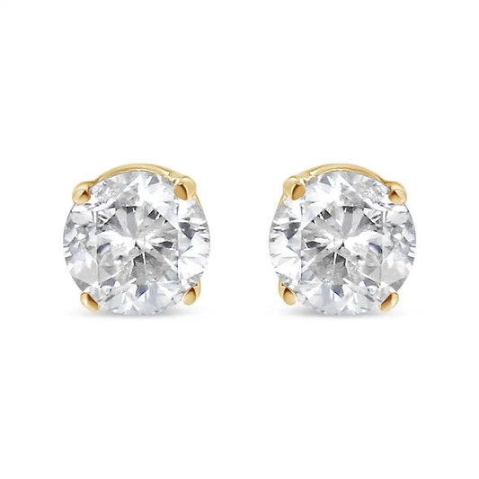 10k Yellow Gold Over.925 Sterling Silver 3/4 Cttw Round Brilliant-cut Diamond Classic 4-prong Stud Earrings (k-l Color