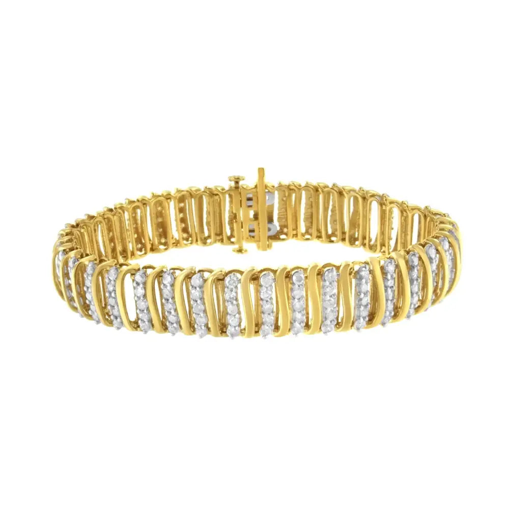 10k Yellow Gold Over.925 Sterling Silver 5.0 Cttw Diamond s Shaped Wave Link Two Tone 7” Tennis Bracelet (i-j Color