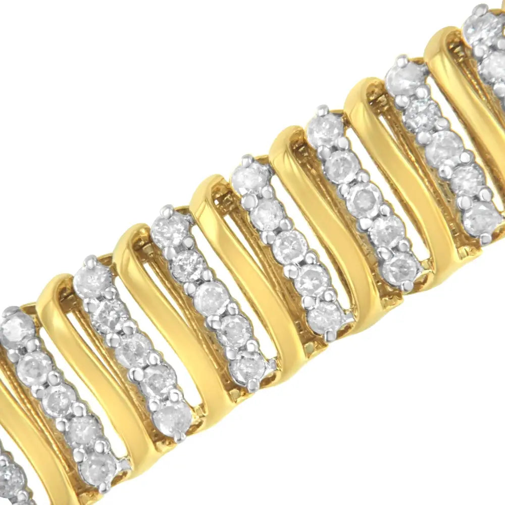 10k Yellow Gold Over.925 Sterling Silver 5.0 Cttw Diamond s Shaped Wave Link Two Tone 7” Tennis Bracelet (i-j Color