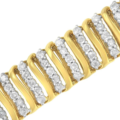 10k Yellow Gold Over.925 Sterling Silver 5.0 Cttw Diamond s Shaped Wave Link Two Tone 7” Tennis Bracelet (i-j Color