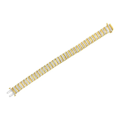 10k Yellow Gold Over.925 Sterling Silver 5.0 Cttw Diamond s Shaped Wave Link Two Tone 7” Tennis Bracelet (i-j Color