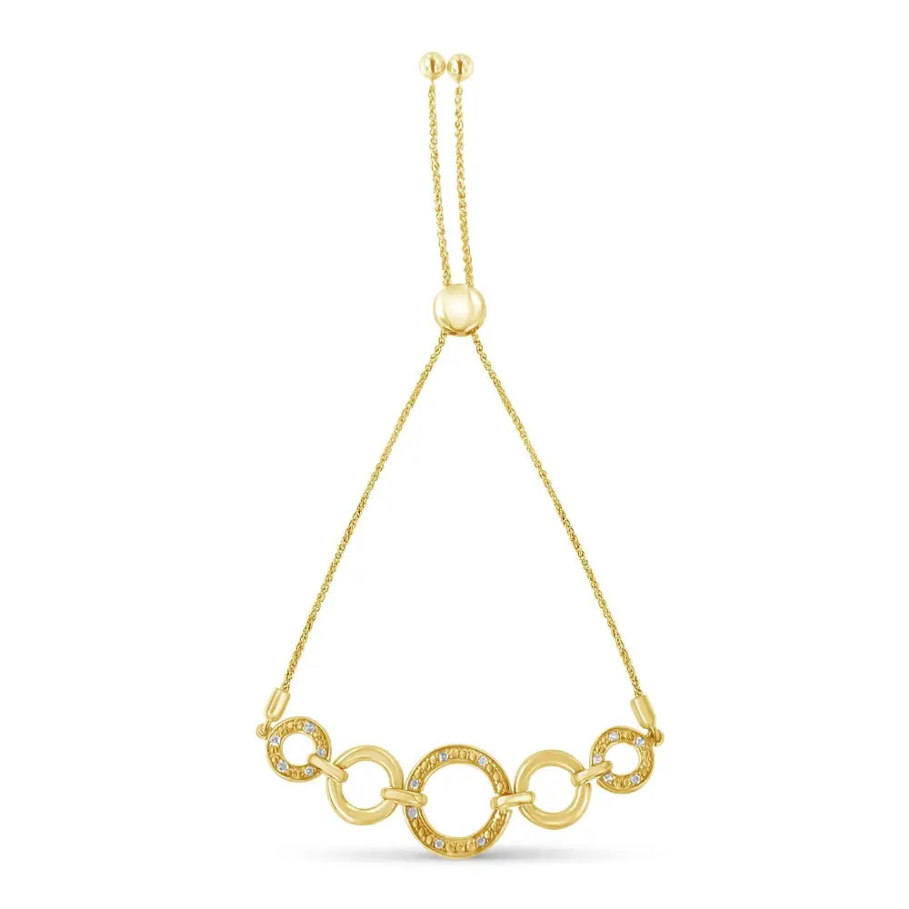 10k Yellow Gold Over.925 Sterling Silver Diamond Accented Graduated Infinity Open Circle 6”-9” Adjustable Bolo