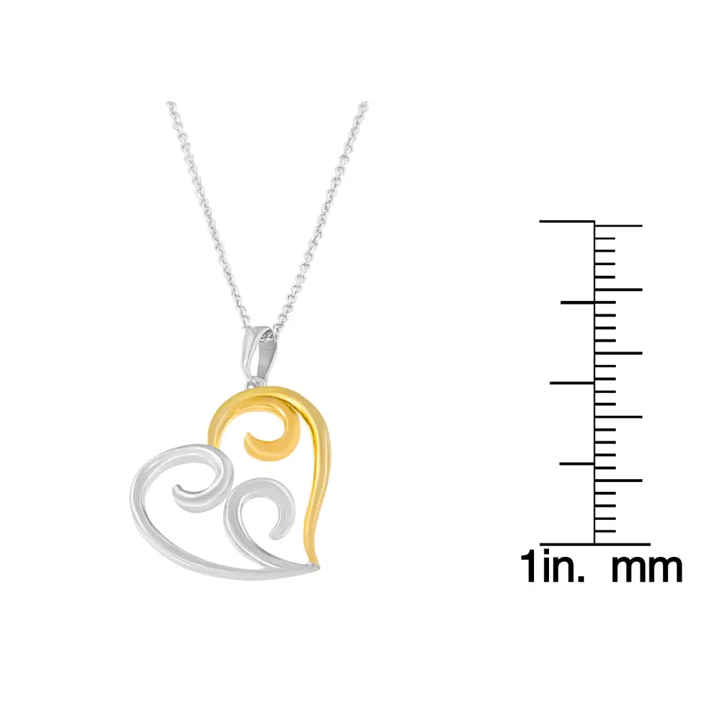 10k Yellow Gold Over.925 Sterling Silver Open Heart with Swirls 18’’ Box Chain Pendant Necklace - Fine Jewelry us Direct