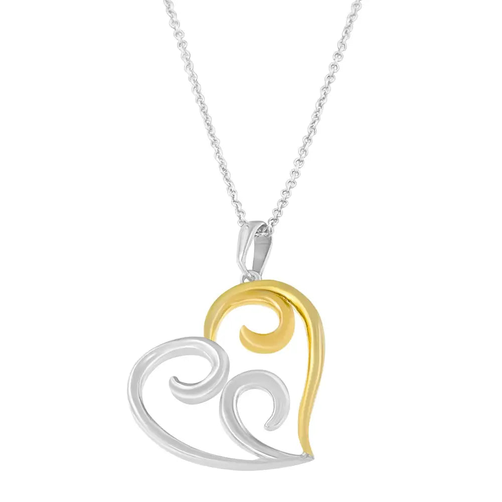 10k Yellow Gold Over.925 Sterling Silver Open Heart with Swirls 18’’ Box Chain Pendant Necklace - Fine Jewelry us Direct