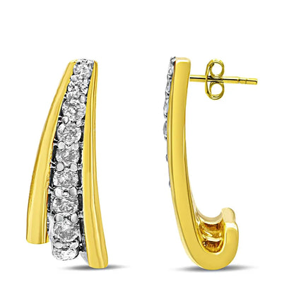 10k Yellow Gold Plated.925 Sterling Silver 0.50 Cttw Round Diamond Graduated Huggie Earrings (i-j Color I2-i3 Clarity)