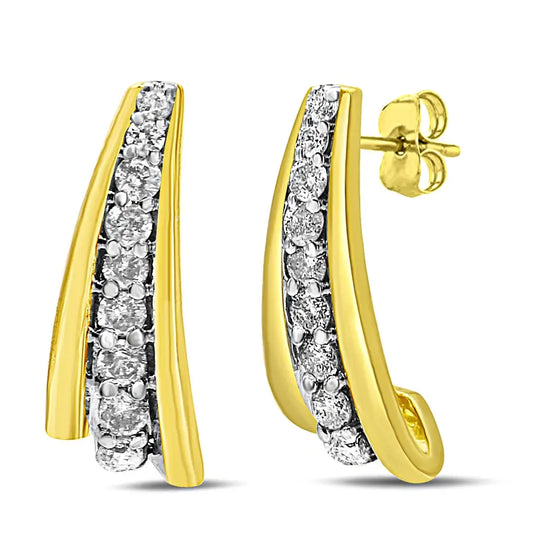 10k Yellow Gold Plated.925 Sterling Silver 0.50 Cttw Round Diamond Graduated Huggie Earrings (i-j Color I2-i3 Clarity)