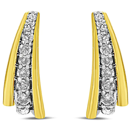 10k Yellow Gold Plated.925 Sterling Silver 0.50 Cttw Round Diamond Graduated Huggie Earrings (i-j Color I2-i3 Clarity)