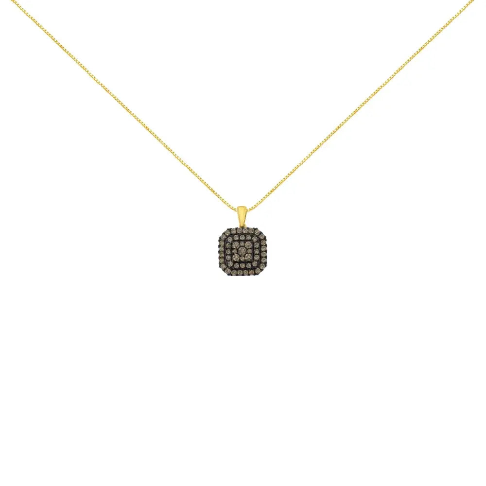 10k Yellow Gold Plated.925 Sterling Silver 1.0 Cttw Black Rhodium Diamond Halo 18’’ Pendant Necklace (j-k Color