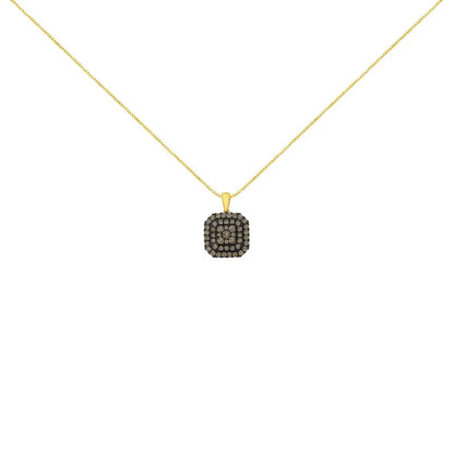 10k Yellow Gold Plated.925 Sterling Silver 1.0 Cttw Black Rhodium Diamond Halo 18’’ Pendant Necklace (j-k Color