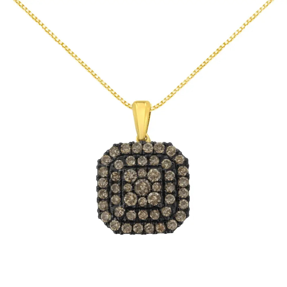 10k Yellow Gold Plated.925 Sterling Silver 1.0 Cttw Black Rhodium Diamond Halo 18’’ Pendant Necklace (j-k Color