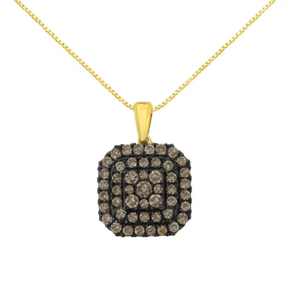 10k Yellow Gold Plated.925 Sterling Silver 1.0 Cttw Black Rhodium Diamond Halo 18’’ Pendant Necklace (j-k Color