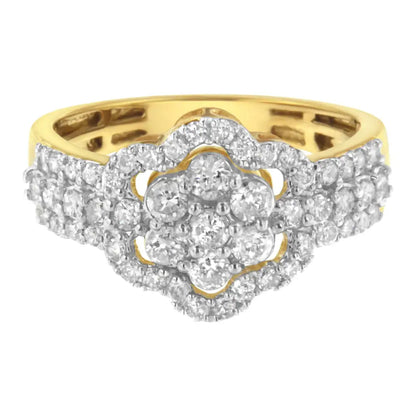 10k Yellow Gold Plated.925 Sterling Silver 1.0 Cttw Diamond Flower Cluster Open Halo Floral Ring (j-k Color I2-i3