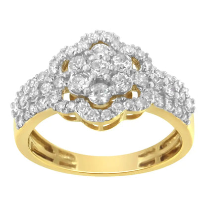 10k Yellow Gold Plated.925 Sterling Silver 1.0 Cttw Diamond Flower Cluster Open Halo Floral Ring (j-k Color I2-i3