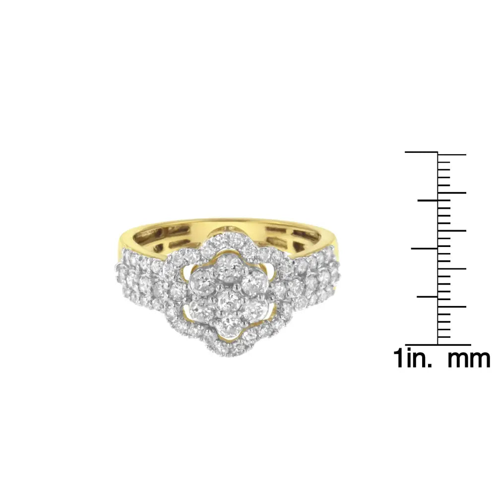 10k Yellow Gold Plated.925 Sterling Silver 1.0 Cttw Diamond Flower Cluster Open Halo Floral Ring (j-k Color I2-i3