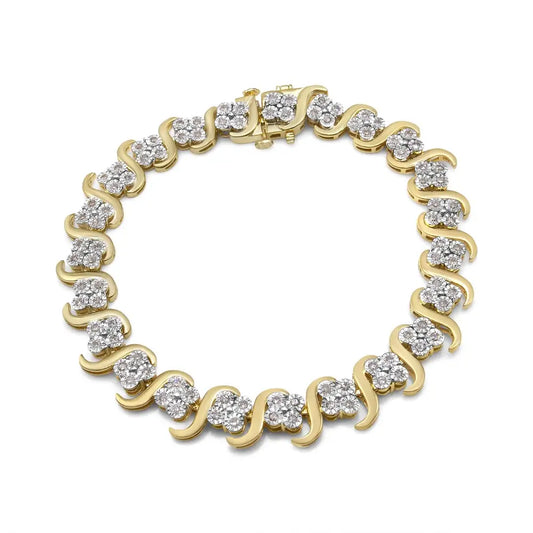 10k Yellow Gold Plated.925 Sterling Silver 1.0 Cttw Diamond ?S’ Link 7.25’’ Bracelet (j-k Color I1-i2 Clarity)