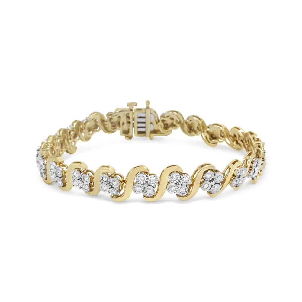 10k Yellow Gold Plated.925 Sterling Silver 1.0 Cttw Diamond ?S’ Link 7.25’’ Bracelet (j-k Color I1-i2 Clarity)