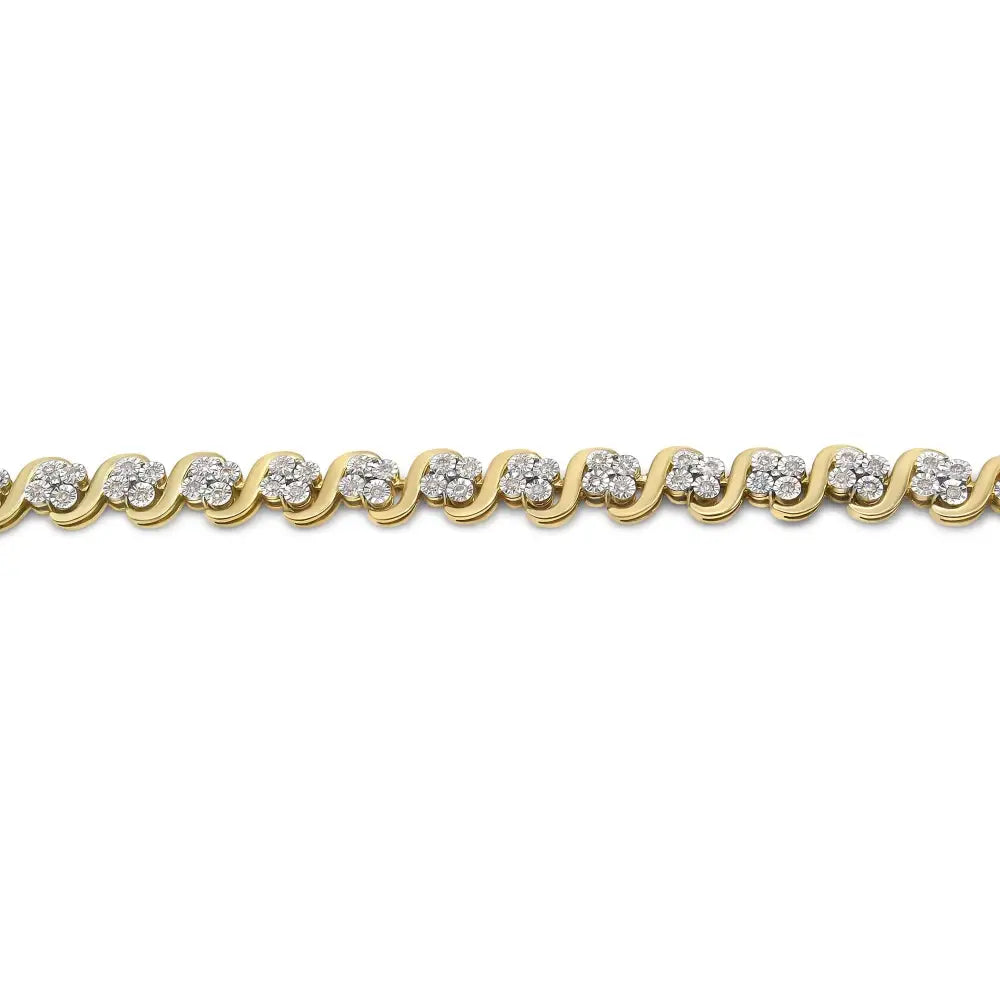 10k Yellow Gold Plated.925 Sterling Silver 1.0 Cttw Diamond ?S’ Link 7.25’’ Bracelet (j-k Color I1-i2 Clarity)