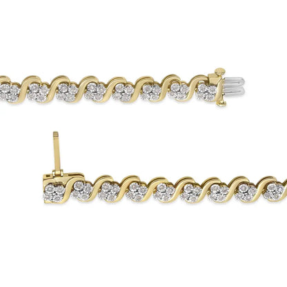 10k Yellow Gold Plated.925 Sterling Silver 1.0 Cttw Diamond ?S’ Link 7.25’’ Bracelet (j-k Color I1-i2 Clarity)