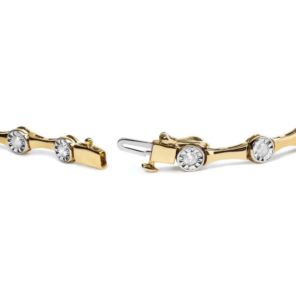 10k Yellow Gold Plated.925 Sterling Silver 1.0 Cttw Miracle Set Diamond Bezel Style Station Link Bracelet (h-i Color I3