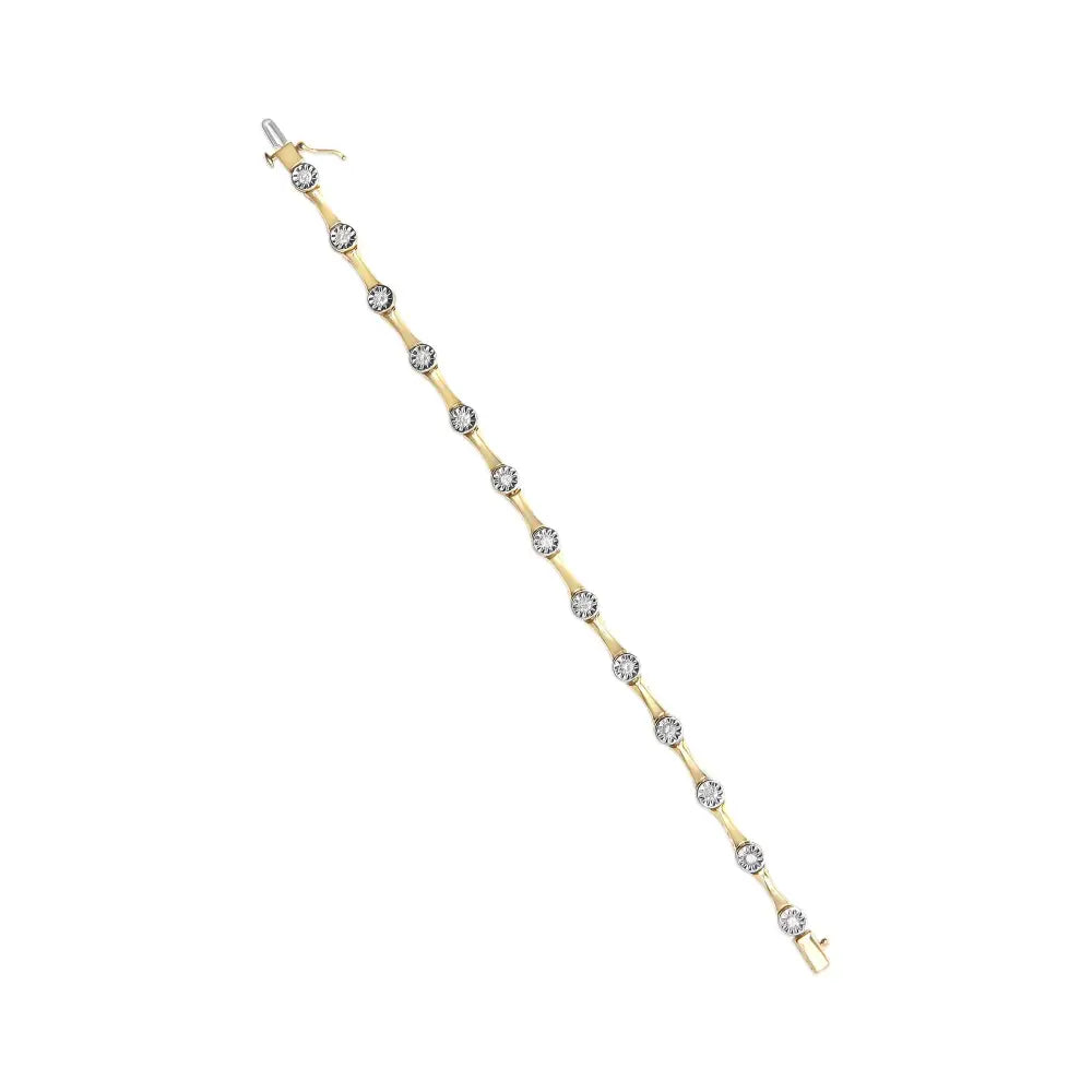 10k Yellow Gold Plated.925 Sterling Silver 1.0 Cttw Miracle Set Diamond Bezel Style Station Link Bracelet (h-i Color I3