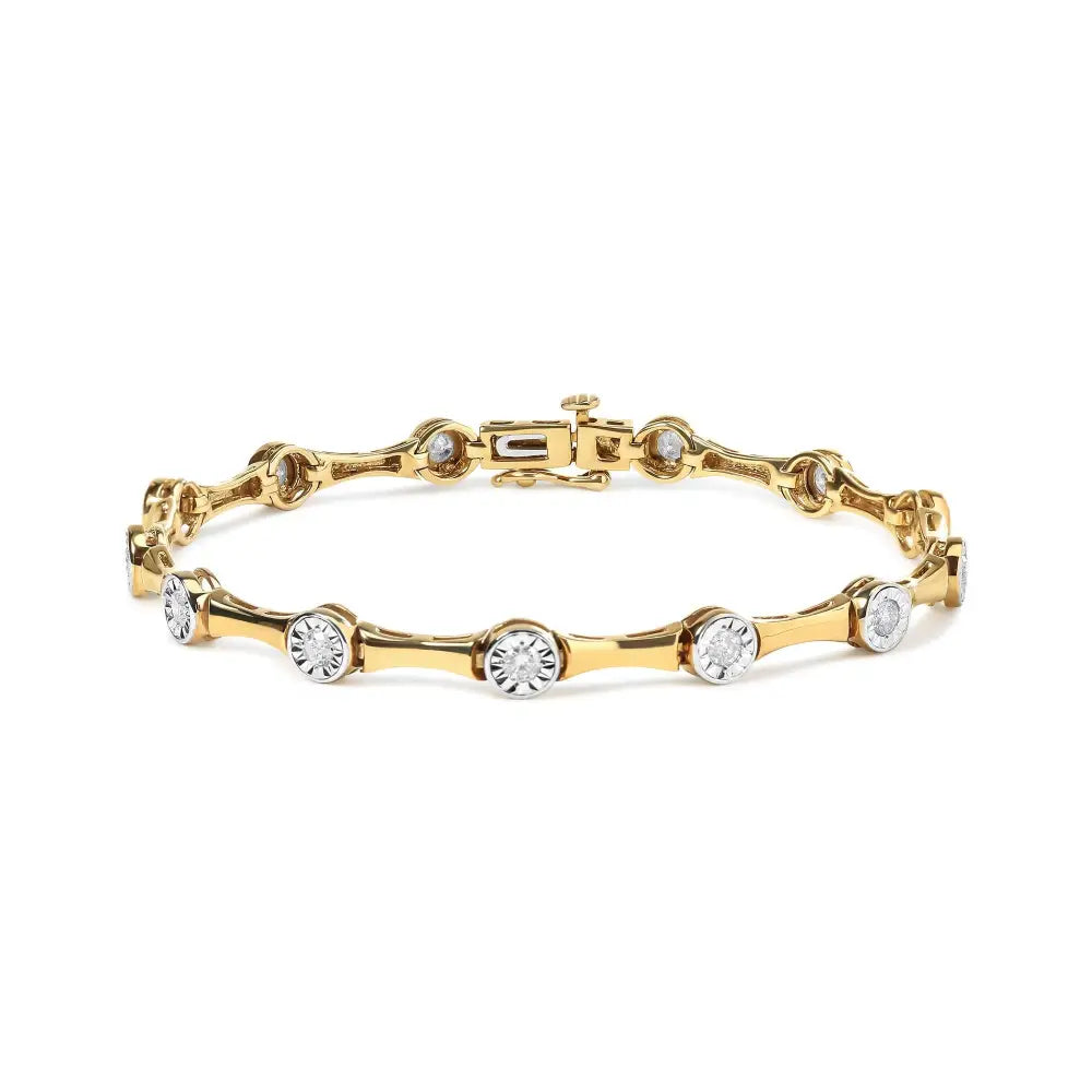 10k Yellow Gold Plated.925 Sterling Silver 1.0 Cttw Miracle Set Diamond Bezel Style Station Link Bracelet (h-i Color I3