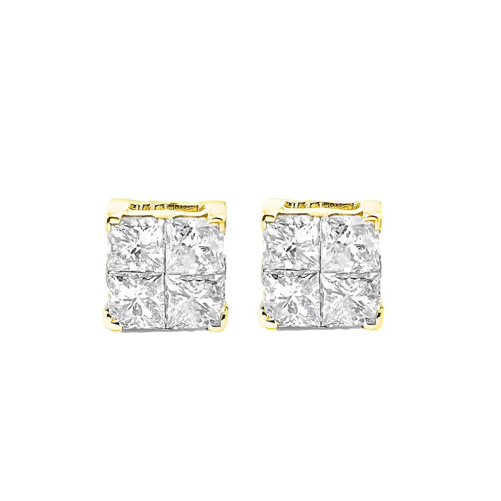 10k Yellow Gold Plated.925 Sterling Silver 1.0 Cttw Princess-cut Diamond Composite Multi Stone Stud Earrings (j-k Color