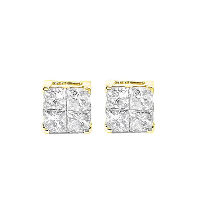 10k Yellow Gold Plated.925 Sterling Silver 1.0 Cttw Princess-cut Diamond Composite Multi Stone Stud Earrings (j-k Color