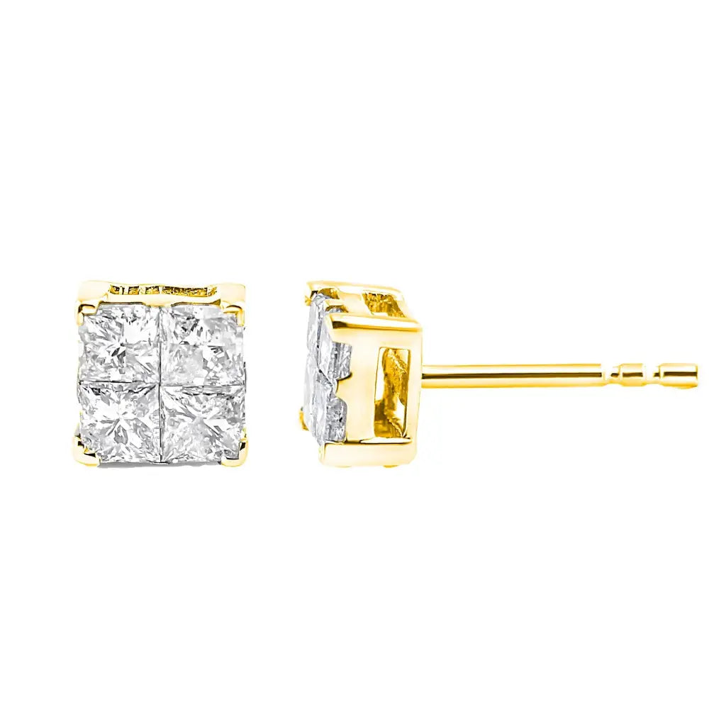 10k Yellow Gold Plated.925 Sterling Silver 1.0 Cttw Princess-cut Diamond Composite Multi Stone Stud Earrings (j-k Color