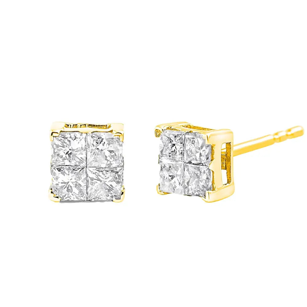 10k Yellow Gold Plated.925 Sterling Silver 1.0 Cttw Princess-cut Diamond Composite Multi Stone Stud Earrings (j-k Color