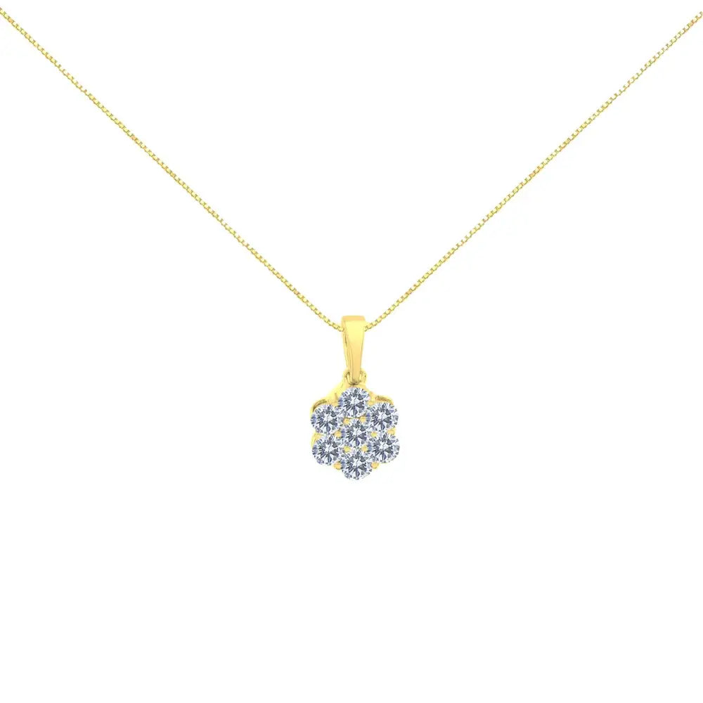 10k Yellow Gold Plated.925 Sterling Silver 1.0 Cttw Round Diamond 7 Stone Flower 18’’ Pendant Necklace (i-j Color