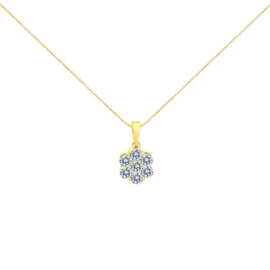 10k Yellow Gold Plated.925 Sterling Silver 1.0 Cttw Round Diamond 7 Stone Flower 18’’ Pendant Necklace (i-j Color