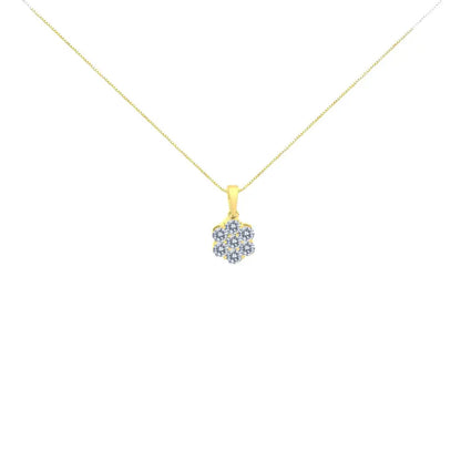 10k Yellow Gold Plated.925 Sterling Silver 1.0 Cttw Round Diamond 7 Stone Flower 18’’ Pendant Necklace (i-j Color