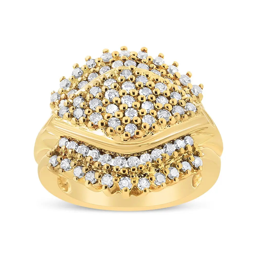 10k Yellow Gold Plated.925 Sterling Silver 1.00 Cttw Diamond Cluster Ring (champagne Color I2-i3 Clarity) - Fine