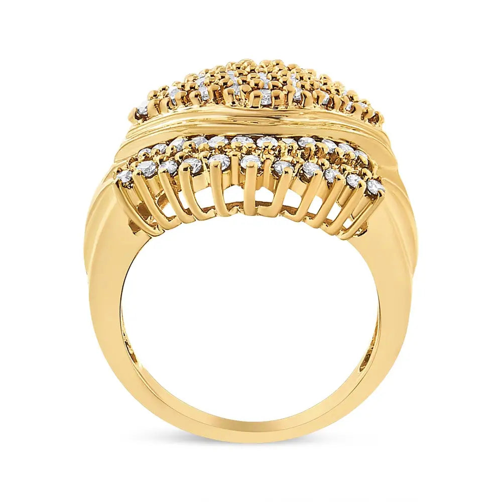 10k Yellow Gold Plated.925 Sterling Silver 1.00 Cttw Diamond Cluster Ring (champagne Color I2-i3 Clarity) - Fine