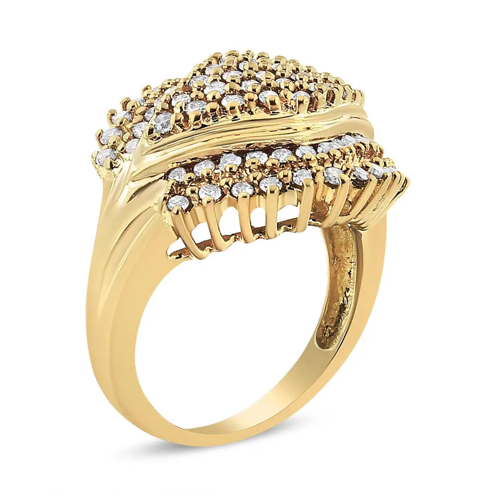 10k Yellow Gold Plated.925 Sterling Silver 1.00 Cttw Diamond Cluster Ring (champagne Color I2-i3 Clarity) - Fine